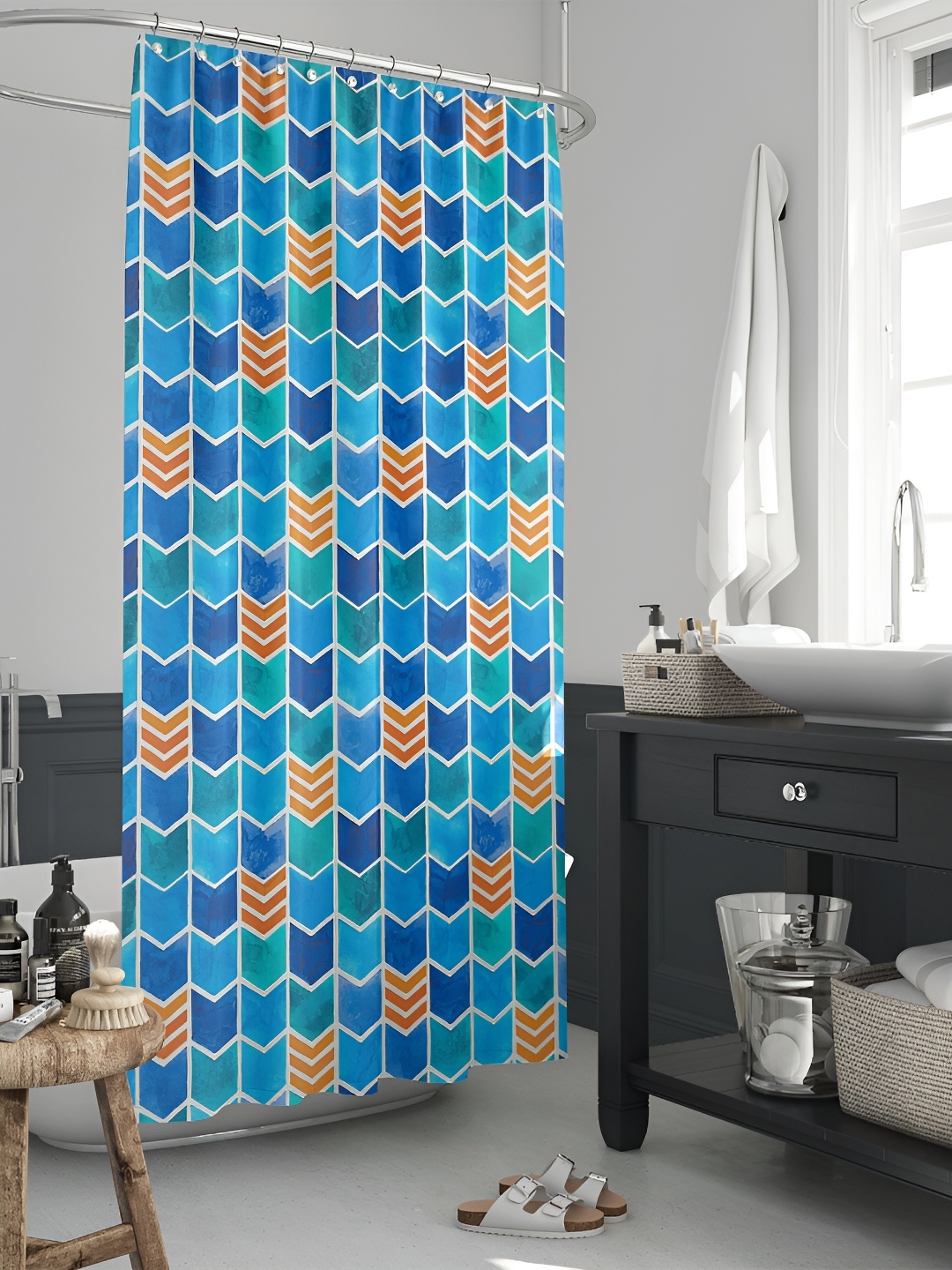 

ArtzFolio Blue & Brown Printed Waterproof Shower Curtain
