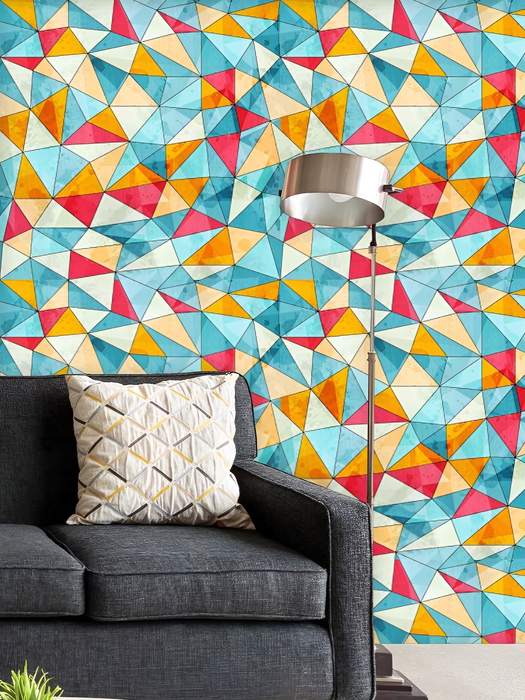 

ArtzFolio Printed UV-Resistant Anti-Bacterial Vintage TrianglesPeel & Stick Wallpaper, Multi