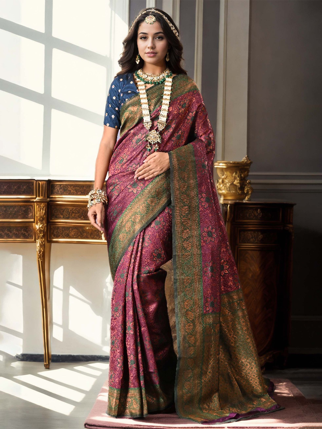 

Anouk Ethnic Motifs Woven Design Designer Banarasi Saree, Pink