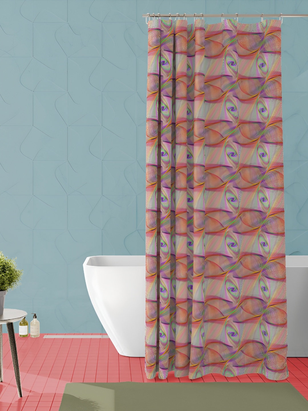 

ArtzFolio Grey & Rust Orange Printed Waterproof Shower Curtain