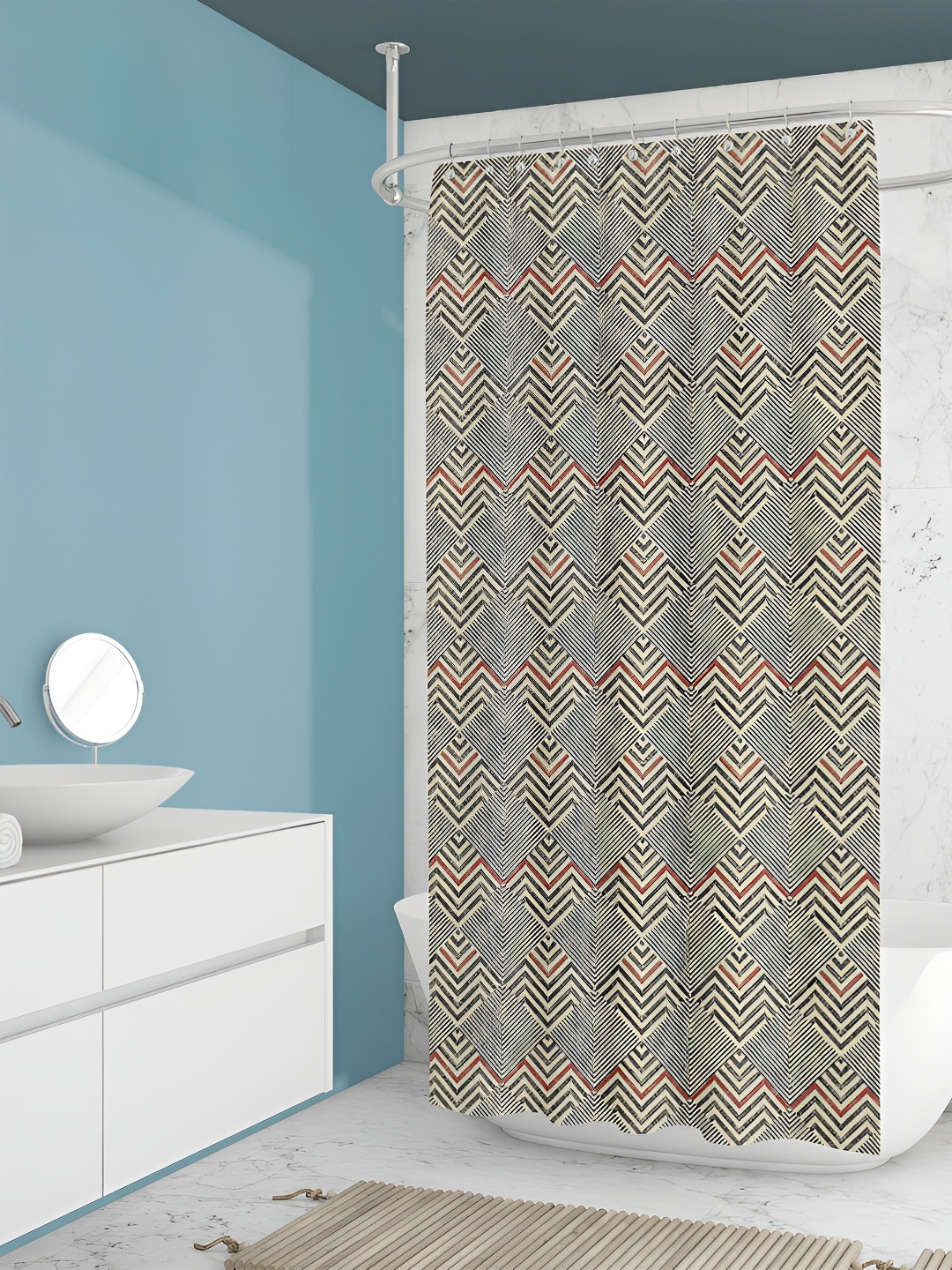 

ArtzFolio Beige and Black Geometric Printed Waterproof Shower Curtain