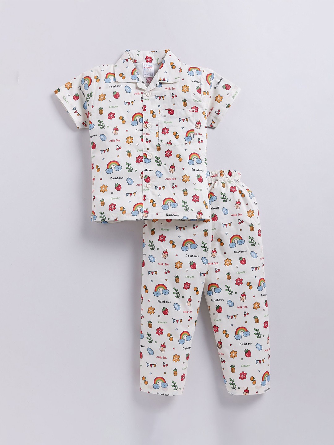 

NAUTI KIDZ Boys Pure Cotton Printed Night suit, Off white