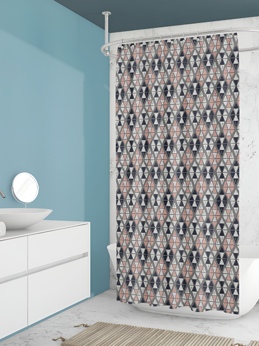 

ArtzFolio Grey & Peach Printed Waterproof Shower Curtain