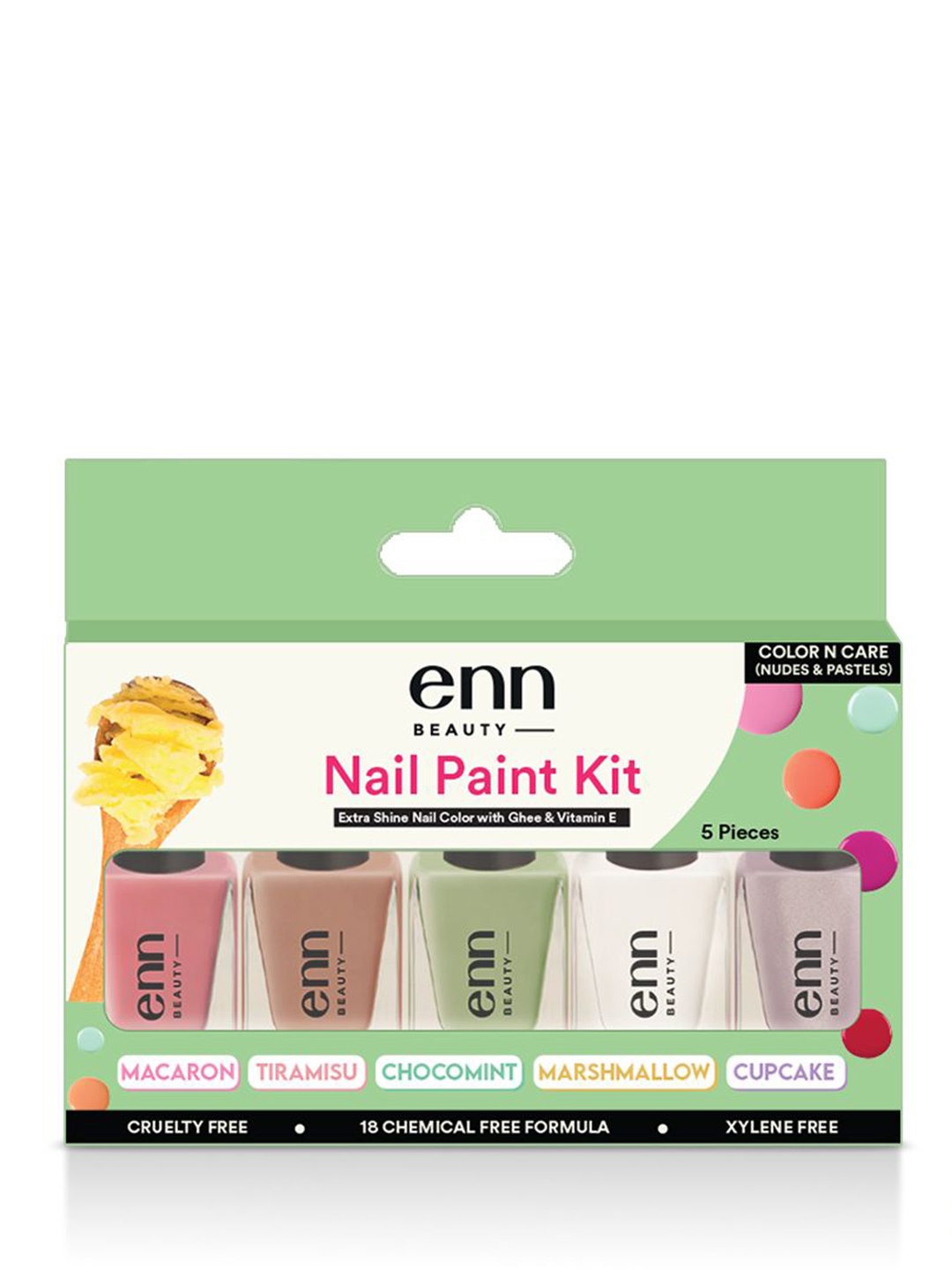 

ENN Set of 5 Color N Care Nail Paint Kit 4 ml each - Nudes & Pastels, Beige