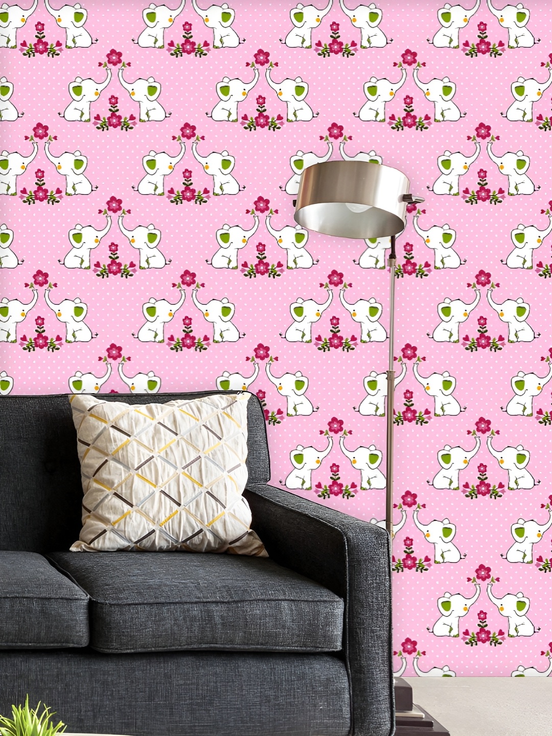 

ArtzFolio Printed UV-Resistant Anti-Bacterial Baby Elephants With Flowers Peel & Stick Wallpaper, Multi