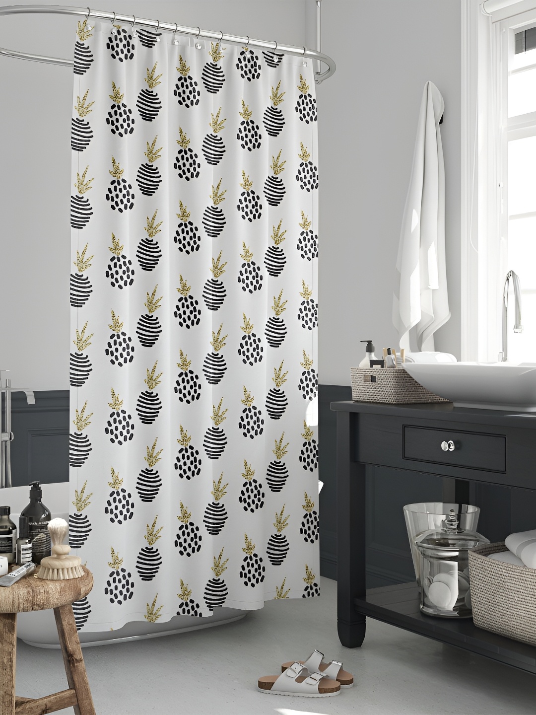 

ArtzFolio White & Black Printed Waterproof Shower Curtains