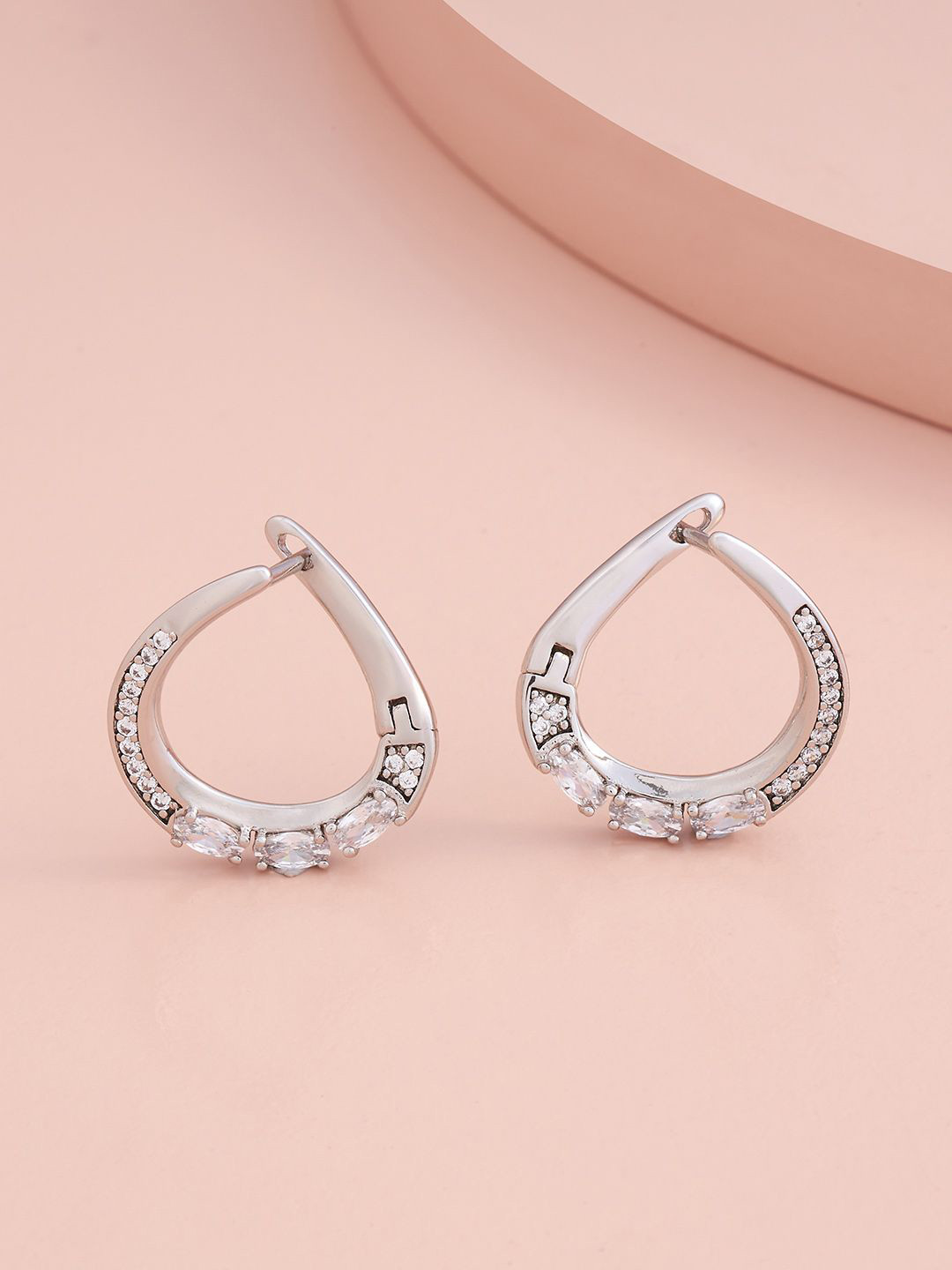 

Kushal's Fashion Jewellery Rhodium-Plated Zircon Studded Circular Hoop Earrings, Silver
