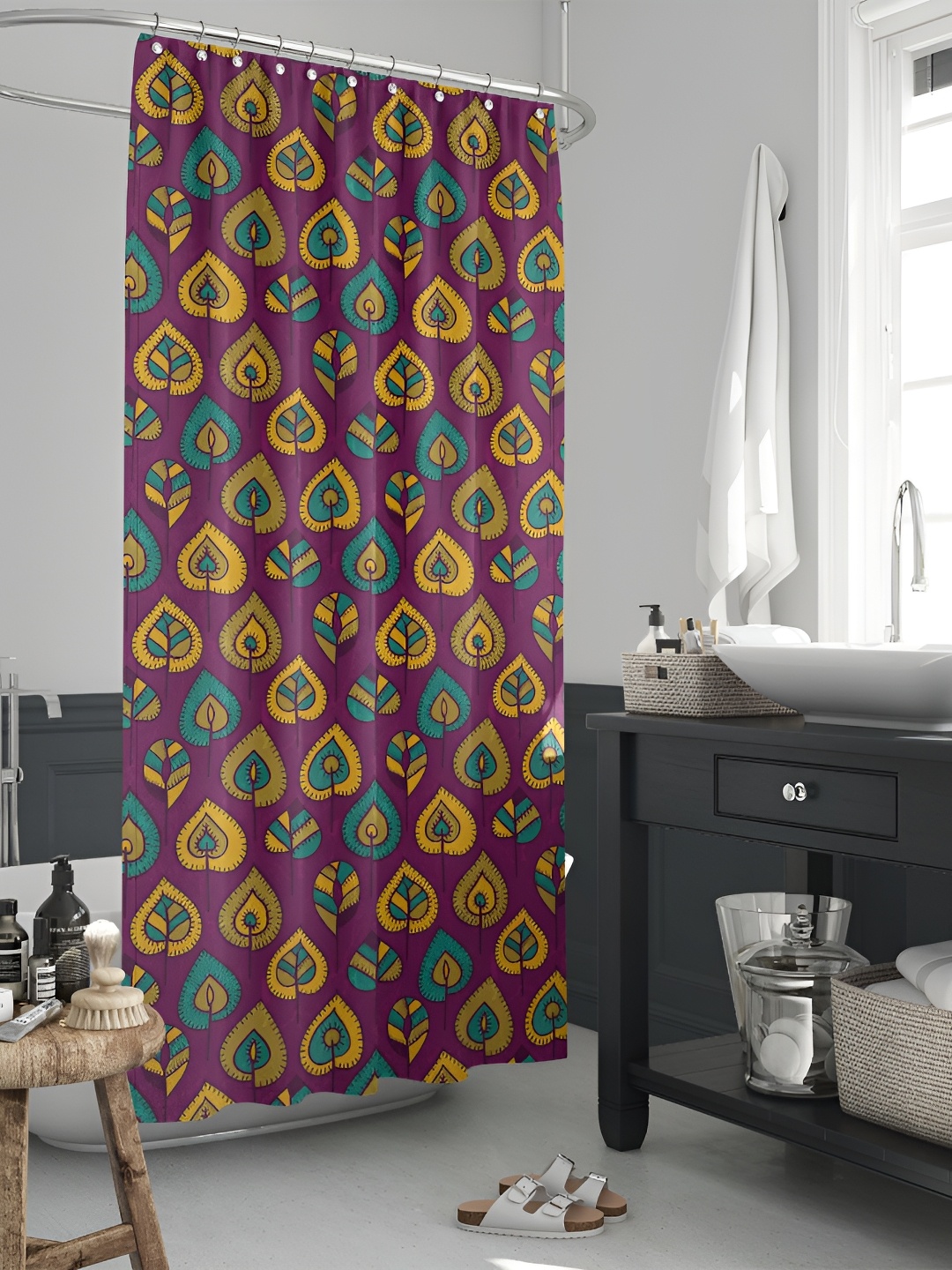 

ArtzFolio Purple & Yellow Printed Waterproof Shower Curtain