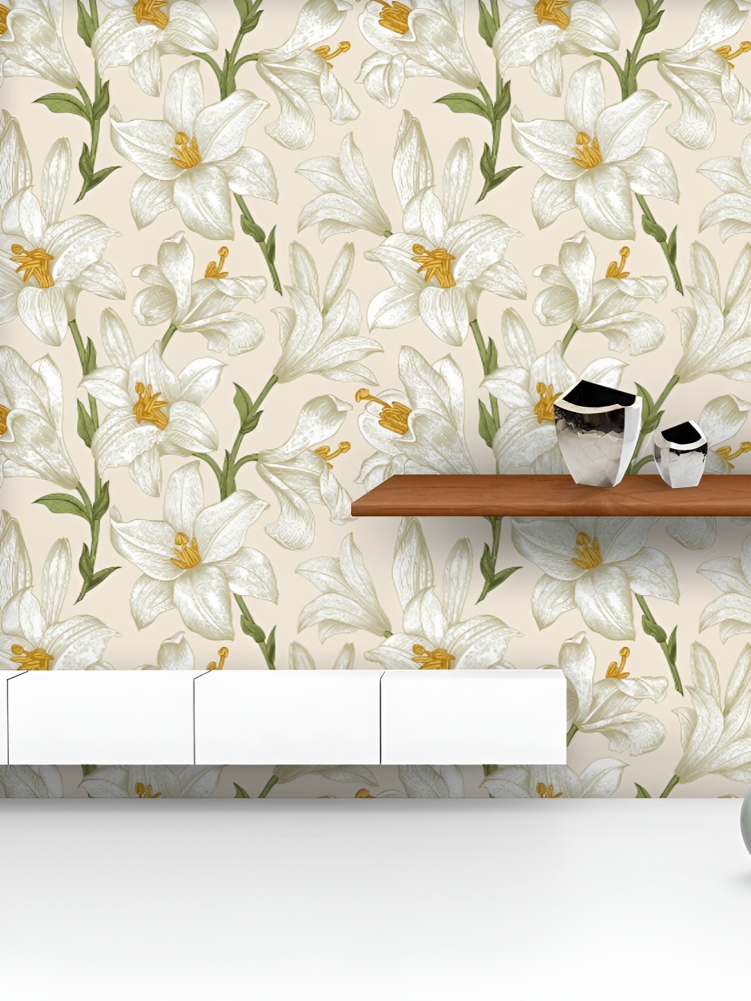 

ArtzFolio Printed UV-Resistant Anti-Bacterial Floral White Lily Flowers Peel & Stick Wallpaper, Multi