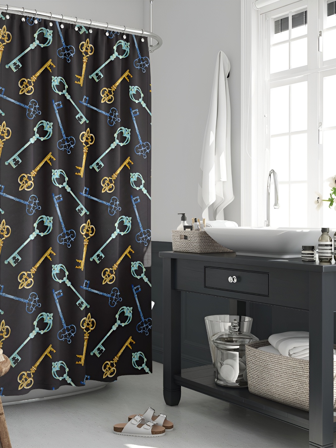 

ArtzFolio Black & Blue Printed Water Proof Shower Curtain