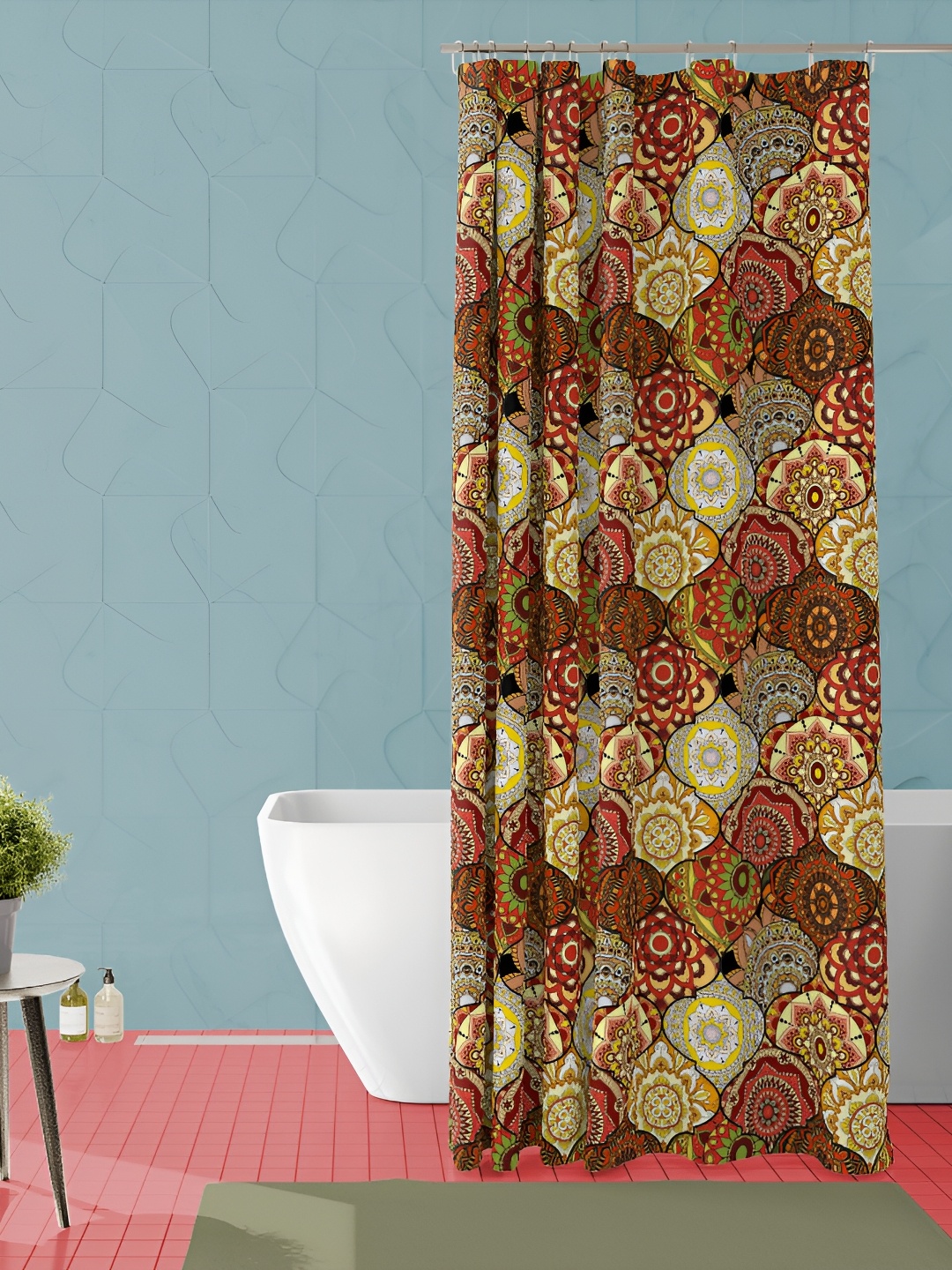 

ArtzFolio Red & Yellow Ethinic Motifs Printed Waterproof Shower Curtain