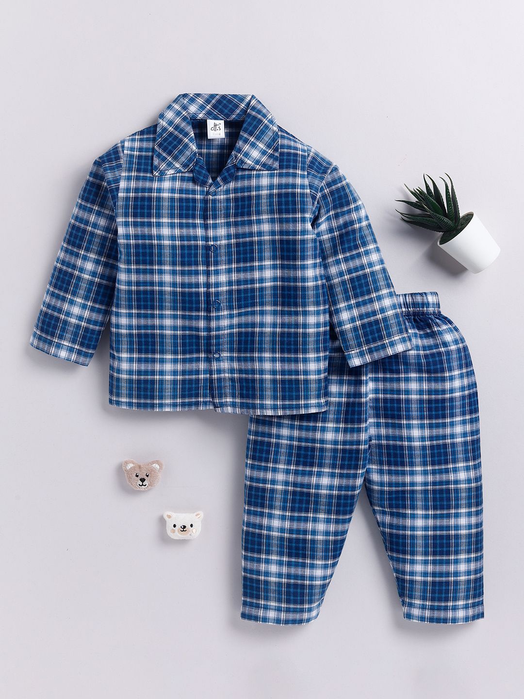 

Clt.s Kids Checked Pure Cotton Night suit, Blue