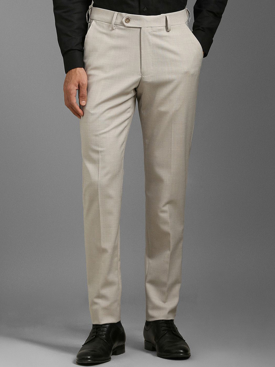 

Louis Philippe Men Mid-Rise Slim Fit Flat Front Formal Trouser, Beige