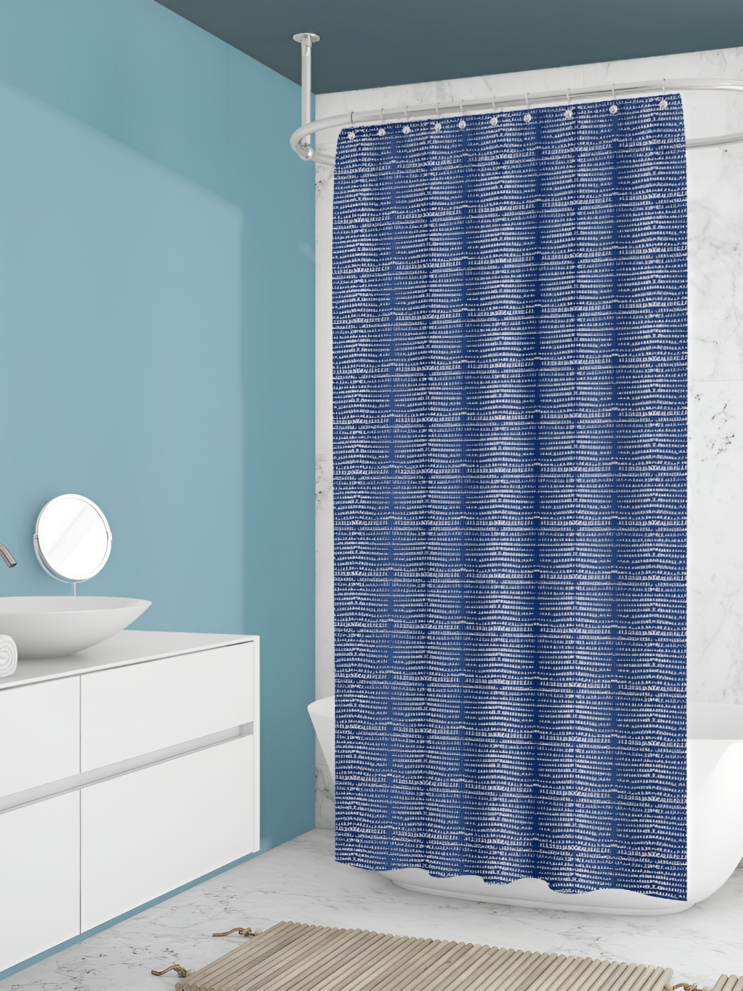 

ArtzFolio Blue & White Printed Waterproof Shower Curtain