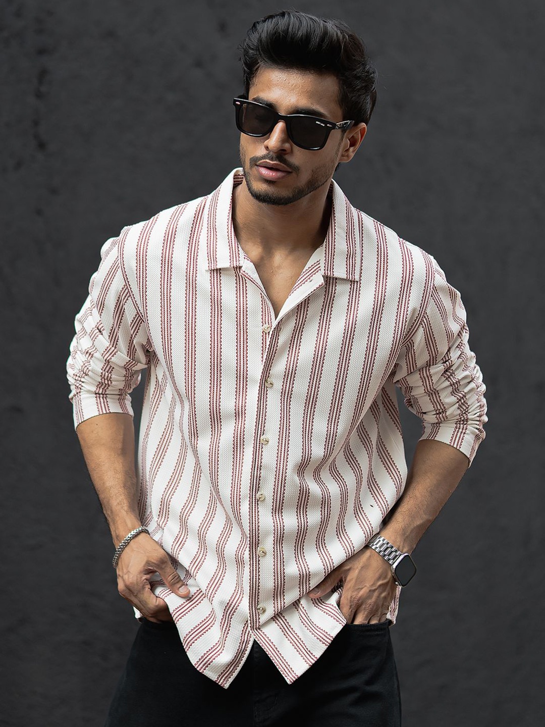 

Powerlook Men Multi Stripes Opaque Striped Casual Shirt, Maroon