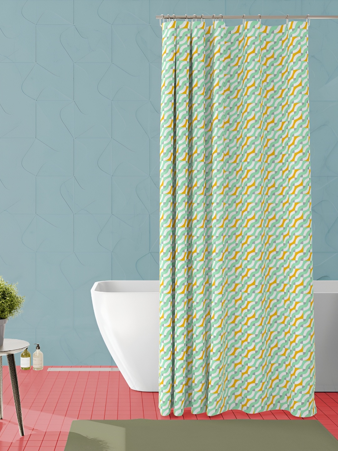

ArtzFolio Green & White Printed Waterproof Shower Curtain