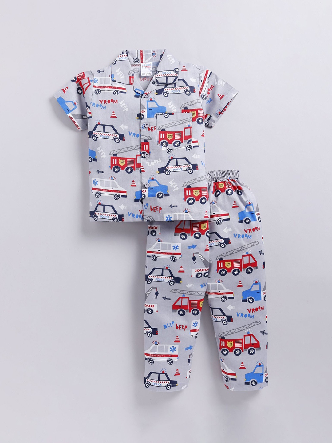 

NAUTI KIDZ Boys Printed Pure Cotton Night suit, Grey