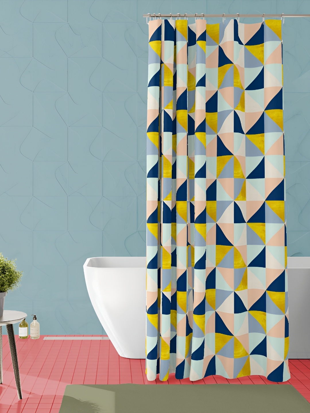 

ArtzFolio Yellow and Blue Geometric Printed Waterproof Shower Curtain