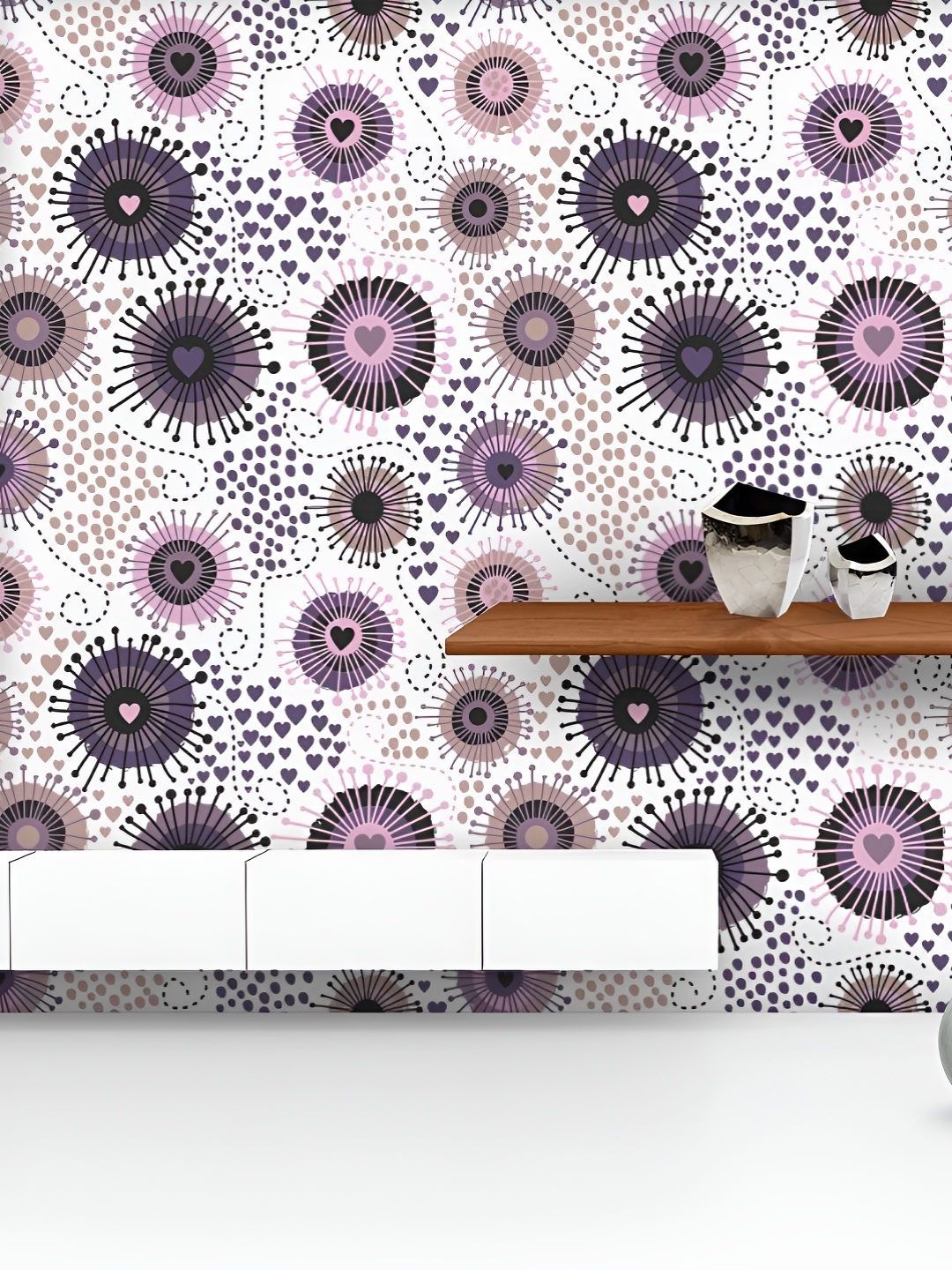 

ArtzFolio Printed UV-Resistant Anti-Bacterial Circle &Amp; HeartsPeel & Stick Wallpaper, Multi