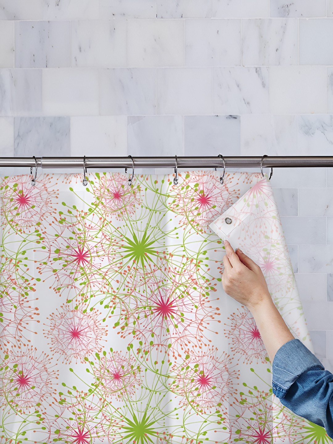 

ArtzFolio White & Green Geometric Printed Waterproof Shower Curtain