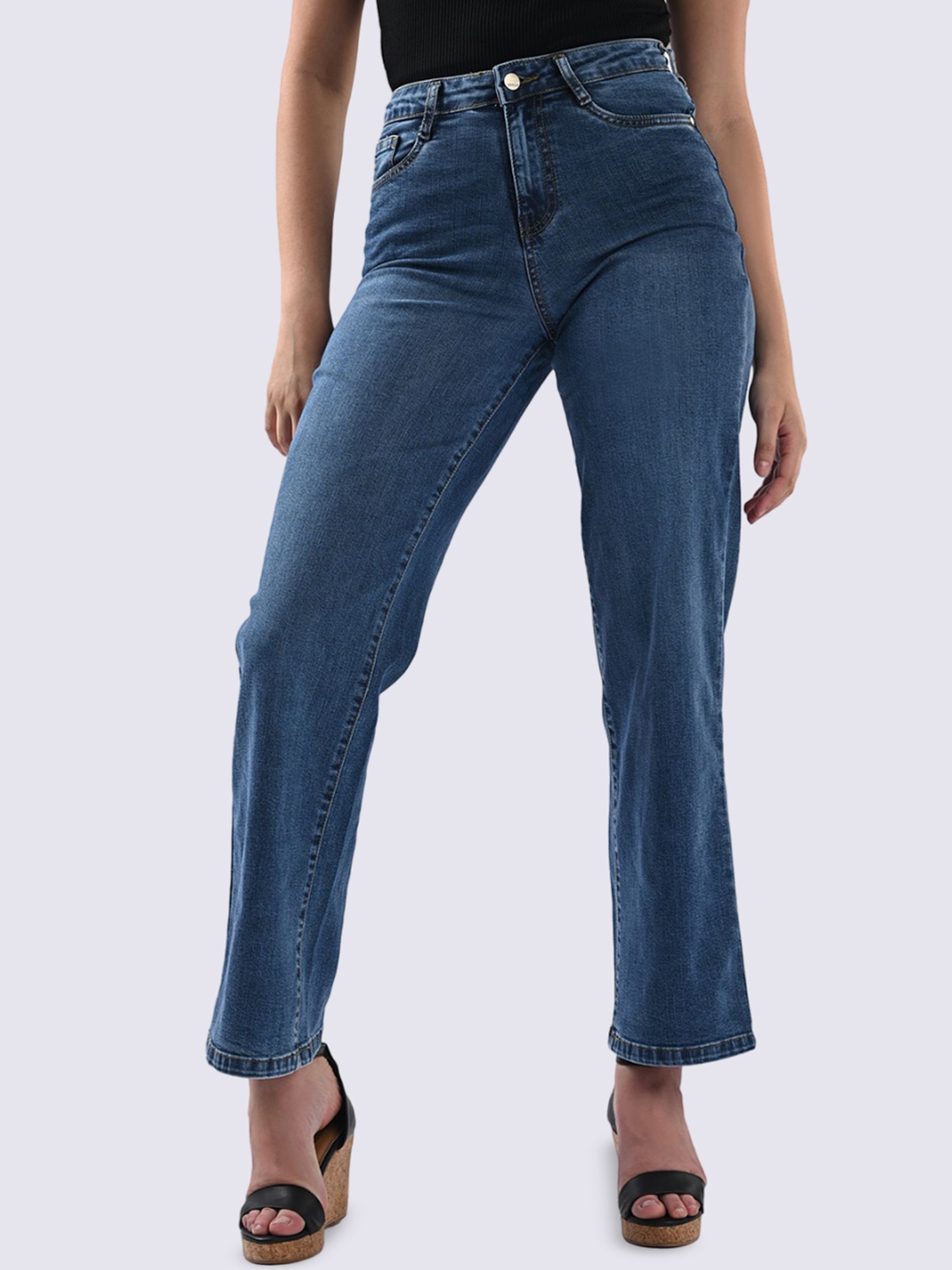 

Kraus Jeans Women Flared High-Rise Light Fade Stretchable Jeans, Blue