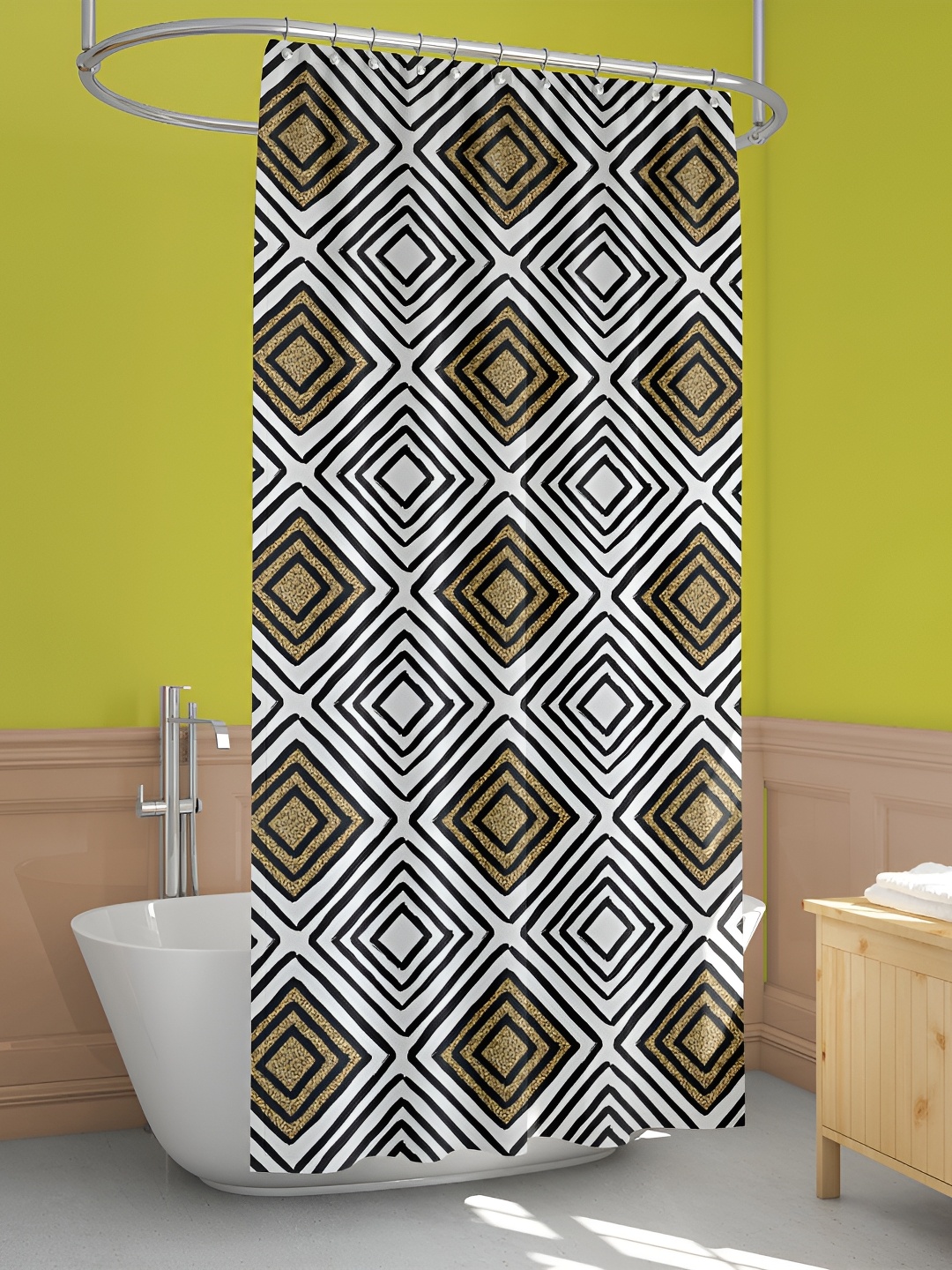 

ArtzFolio White & Black Geometric Printed Waterproof Shower Curtain