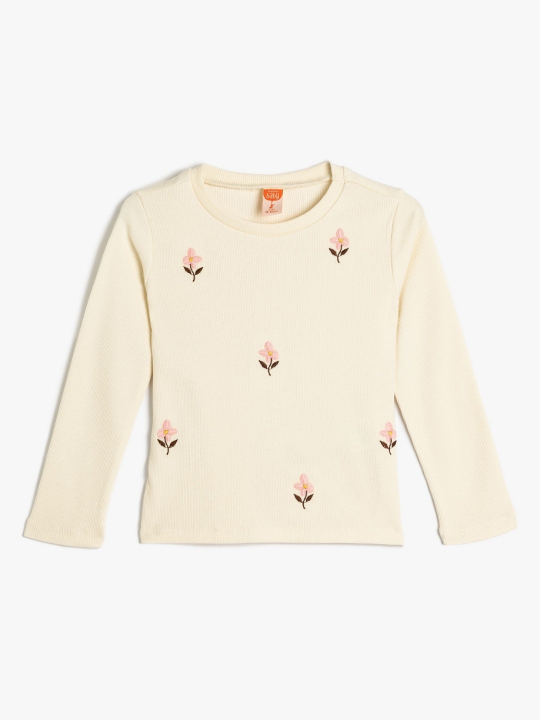 

Koton Girls Floral Embroidered Round Neck Cotton T-shirt, Beige
