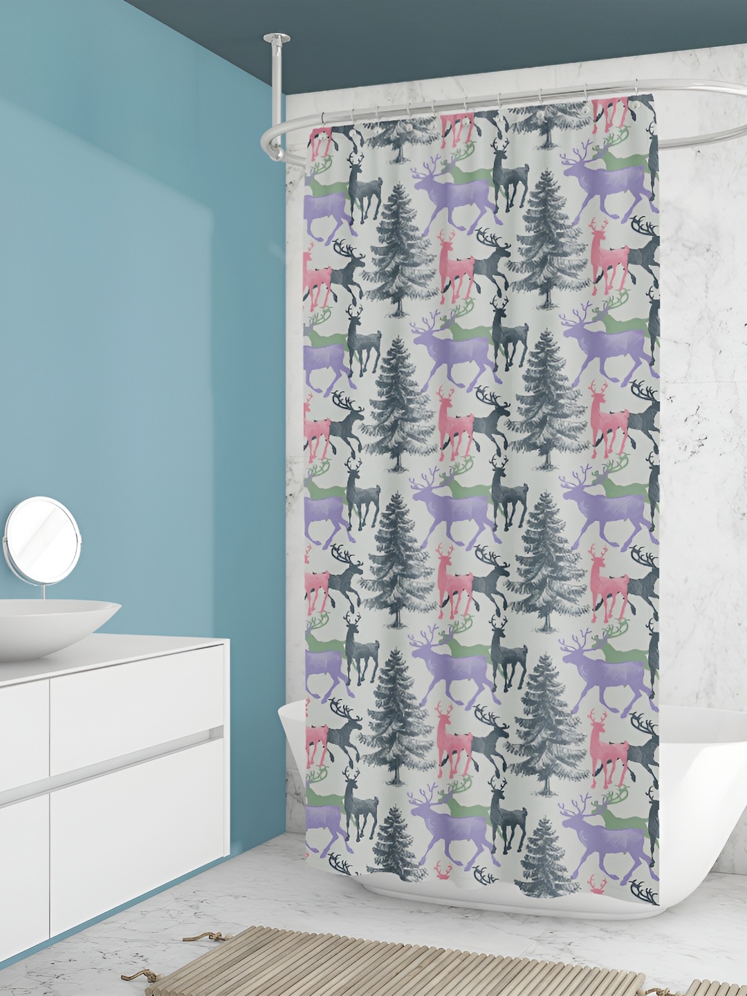 

ArtzFolio White & Grey Printed Waterproof Shower Curtains