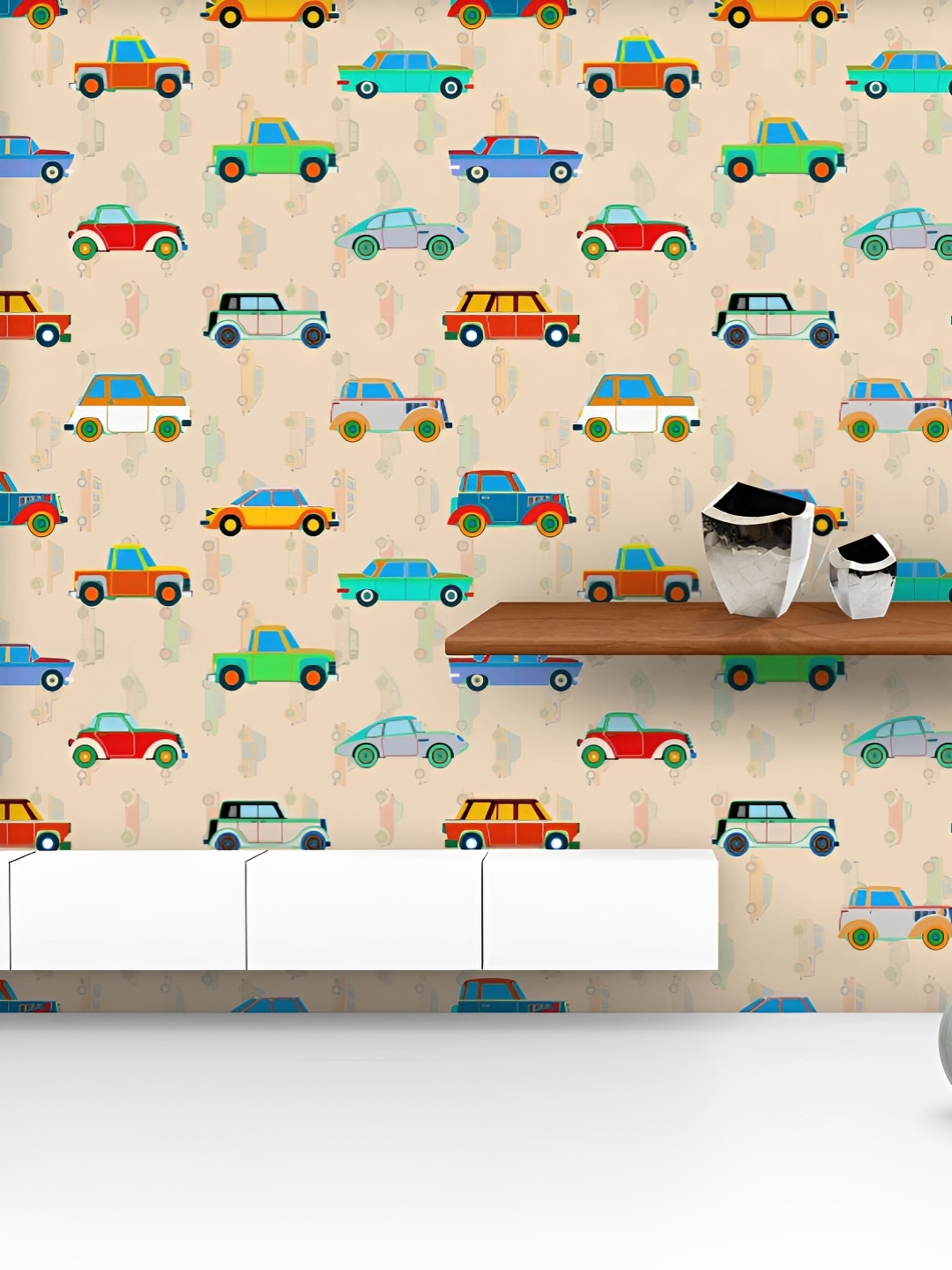 

ArtzFolio Printed UV-Resistant Anti-Bacterial Cute Car Pattern Peel & Stick Wallpaper, Multi