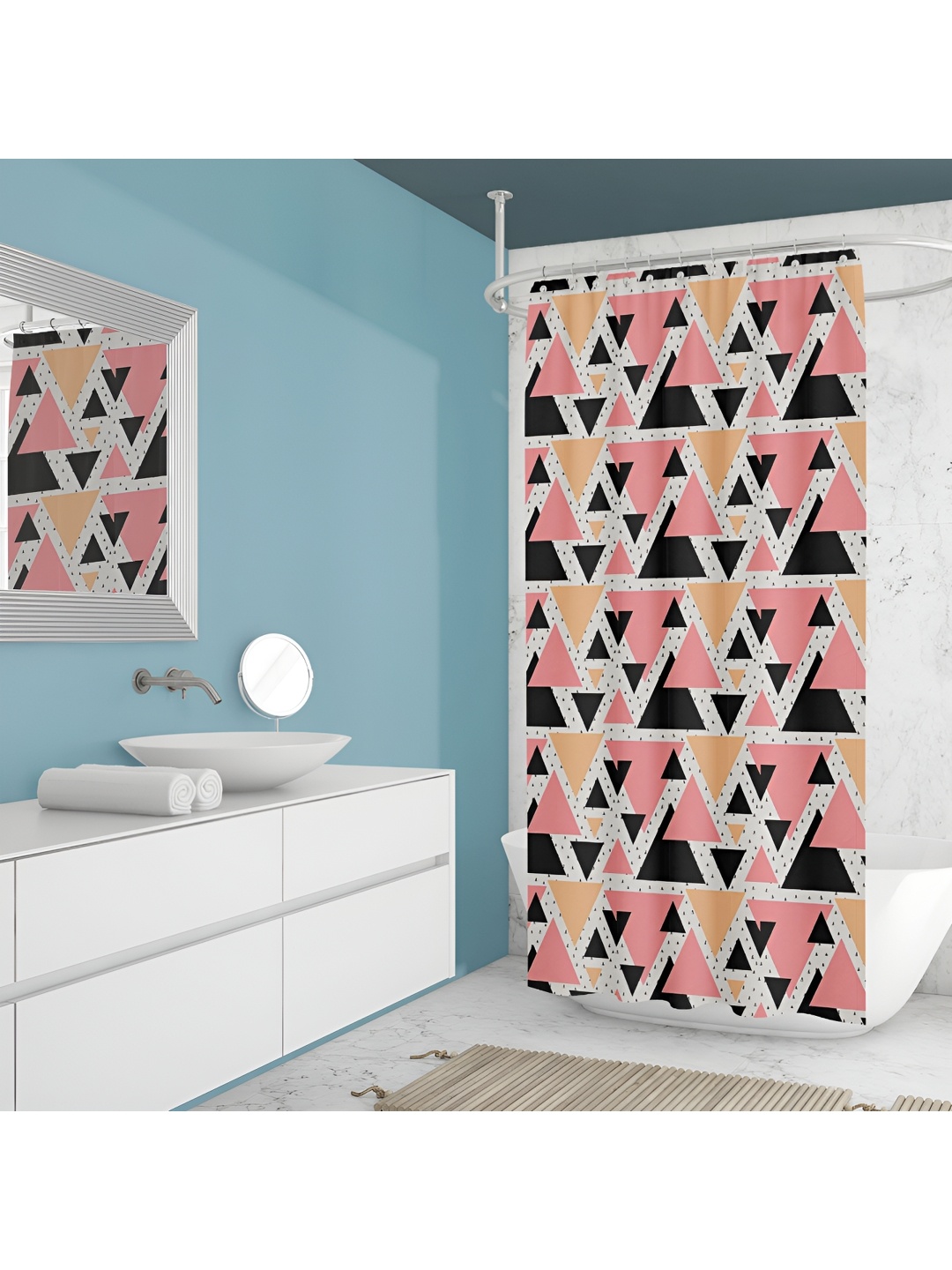 

ArtzFolio Peach-Coloured and Black Geometric Printed Waterproof Shower Curtain