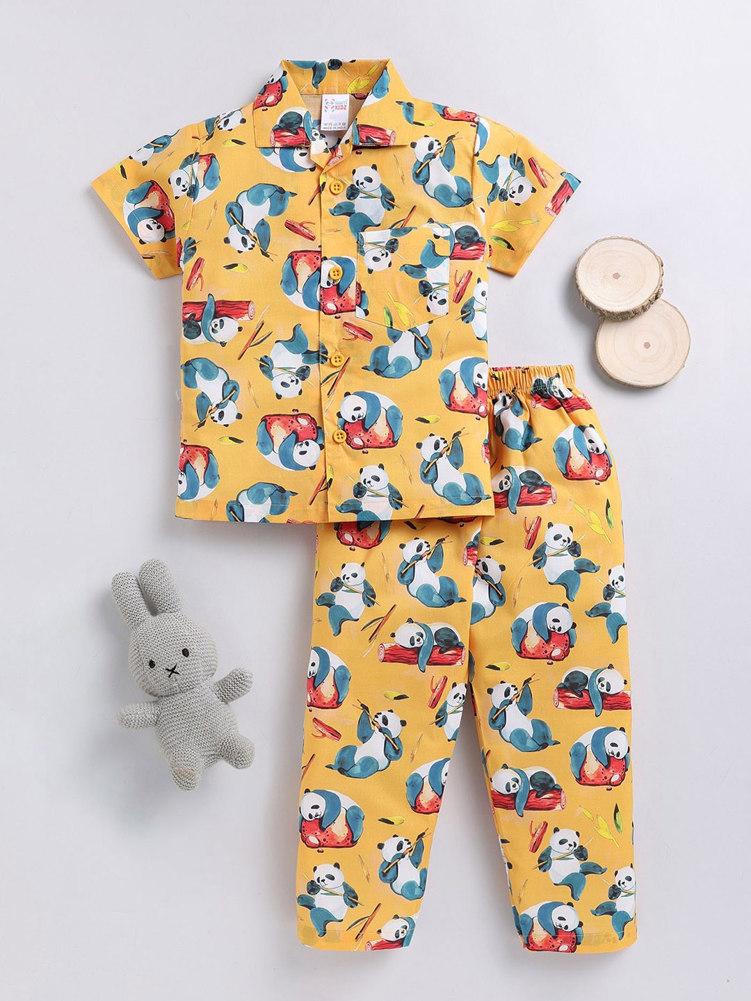

NAUTI KIDZ Boys Printed Pure Cotton Night suit, Yellow