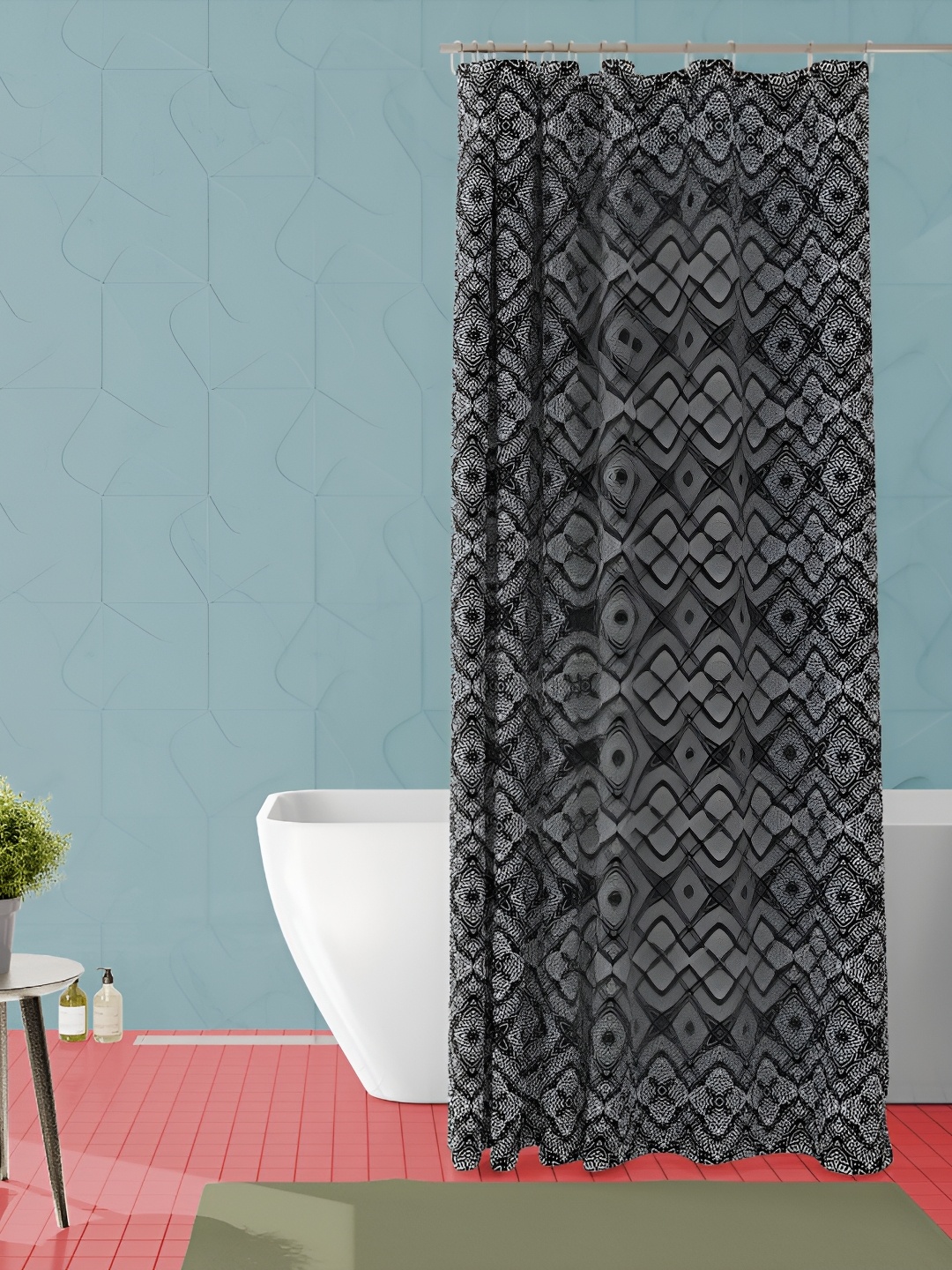 

ArtzFolio Grey & Black Printed Waterproof Shower Curtain
