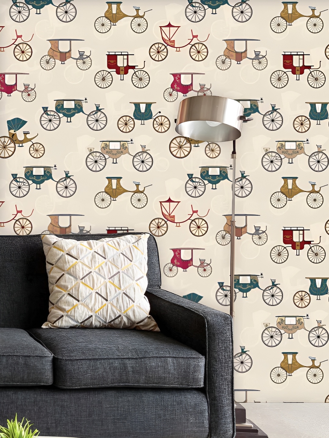 

ArtzFolio Printed UV-Resistant Anti-Bacterial Antique CarriagesPeel & Stick Wallpaper, Multi