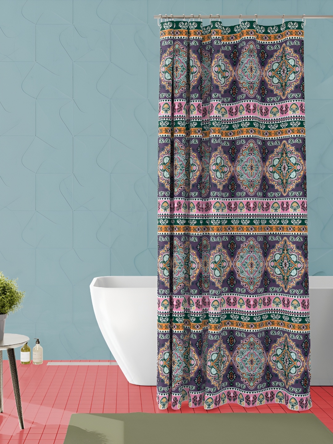 

ArtzFolio Pink and Grey Ethnic Motifs Printed Waterproof Shower Curtain