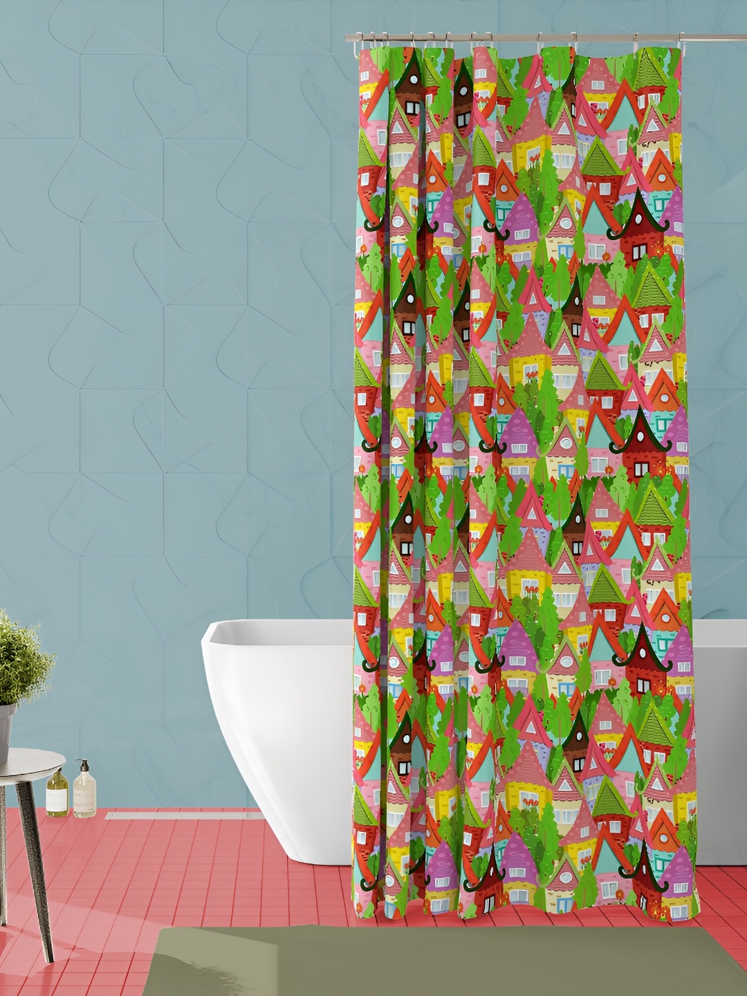 

ArtzFolio Pink & Green Printed Water Proof Shower Curtain