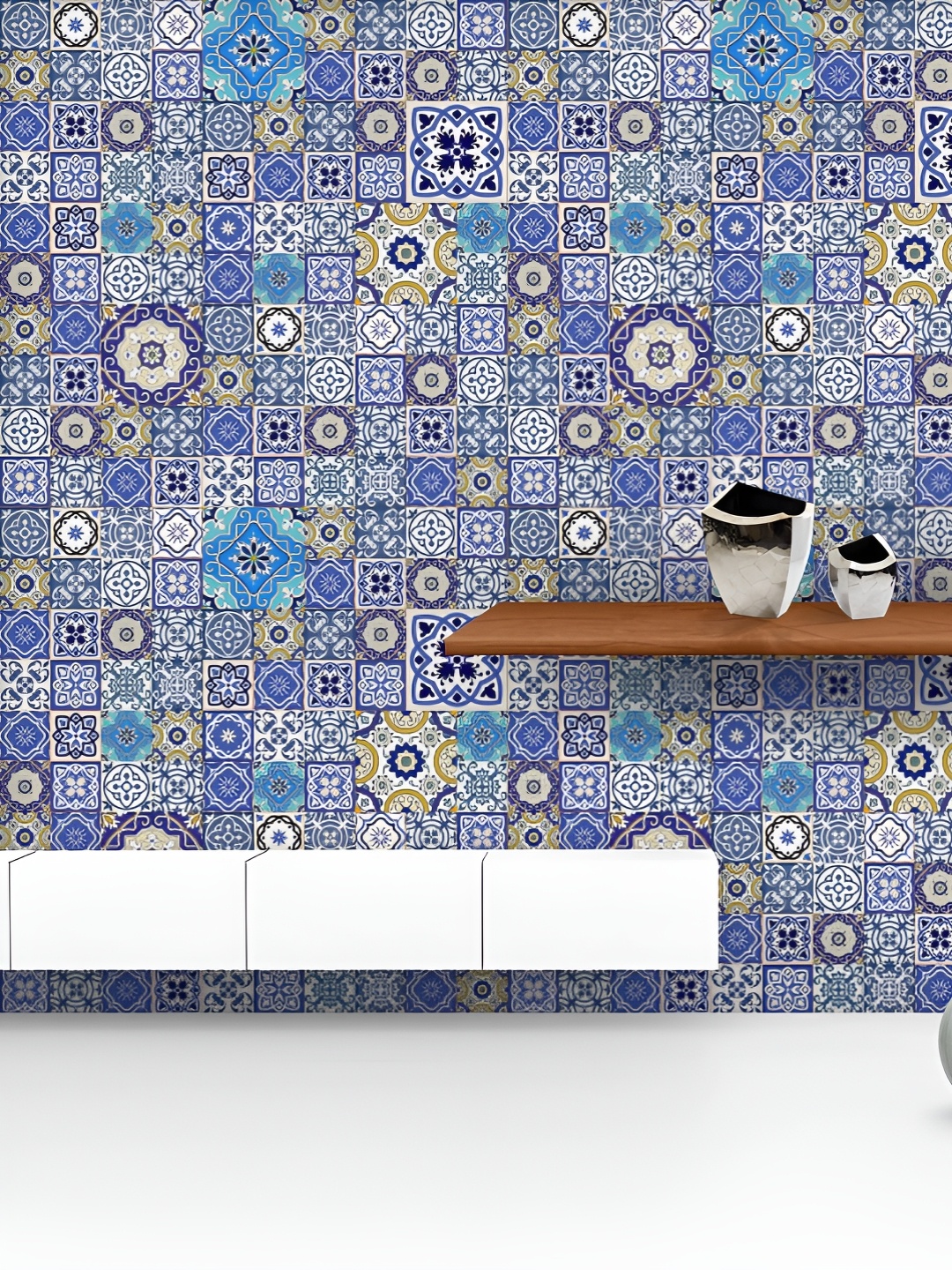 

ArtzFolio Printed UV-Resistant Anti-Bacterial Colorful Moroccan Tiles Pattern Peel & Stick Wallpaper, Multi