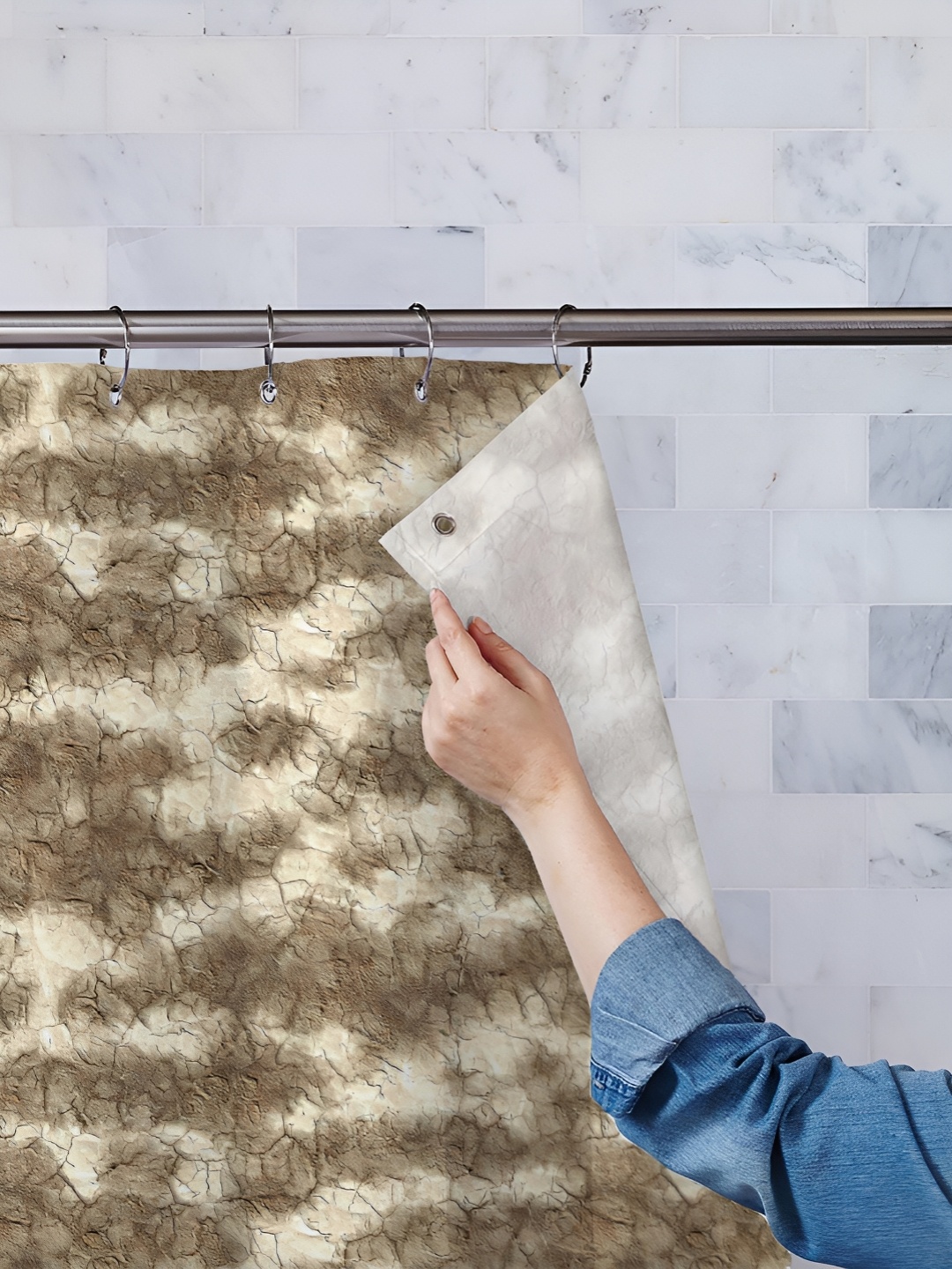 

ArtzFolio Brown & Beige Printed Waterproof Shower Curtain