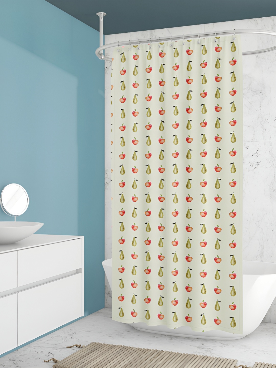 

ArtzFolio Off White & Red Printed Water Proof Shower Curtain