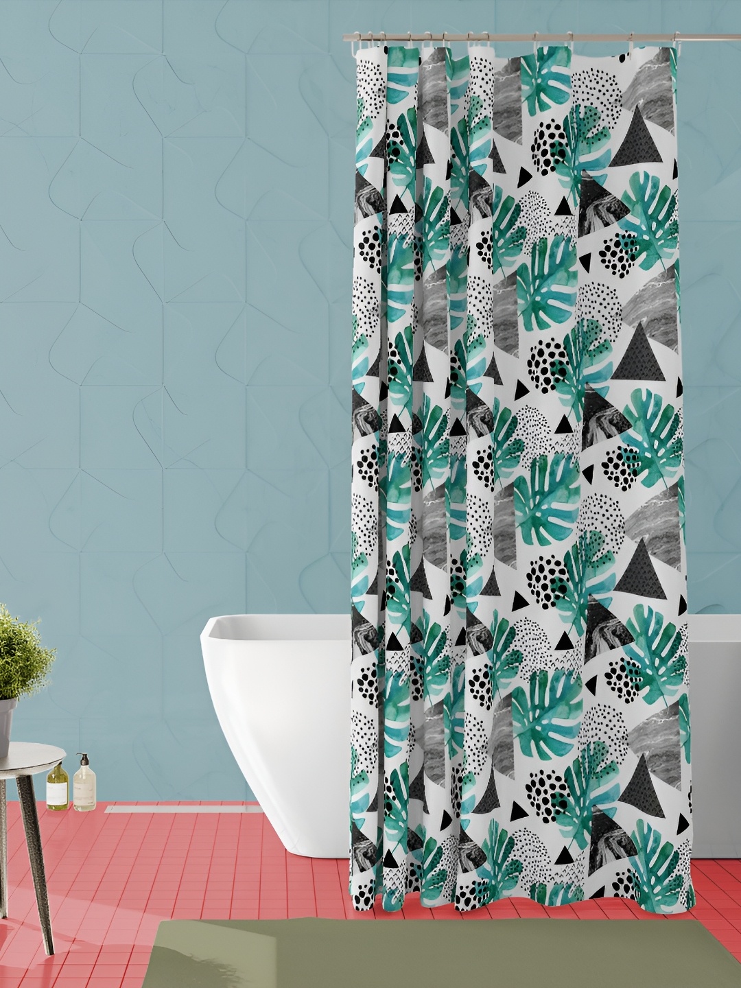 

ArtzFolio White & Green Floral Printed Waterproof Shower Curtain