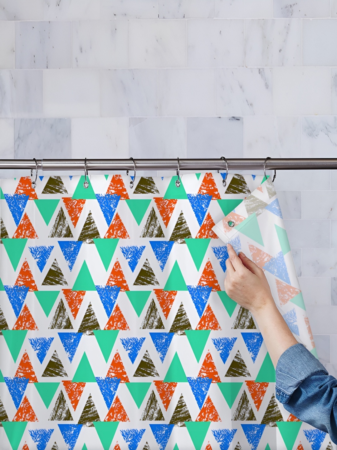 

ArtzFolio White & Blue Printed Waterproof Shower Curtains