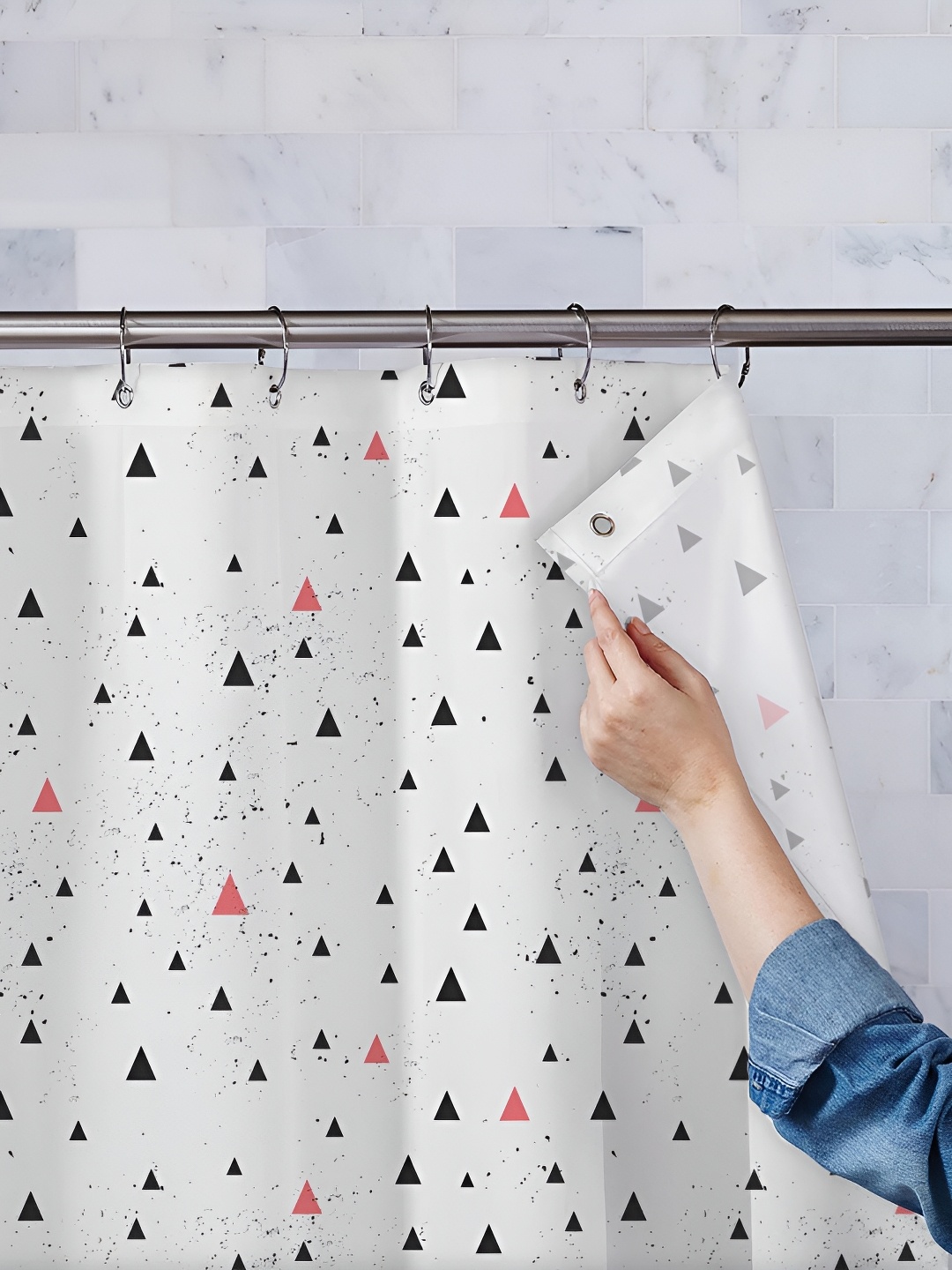 

ArtzFolio White & Black Geometric Printed Waterproof Shower Curtain