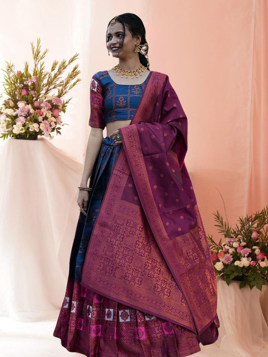 

KAZIA Woven Design Georgette Semi-Stitched Lehenga & Unstitched Blouse With Dupatta, Blue
