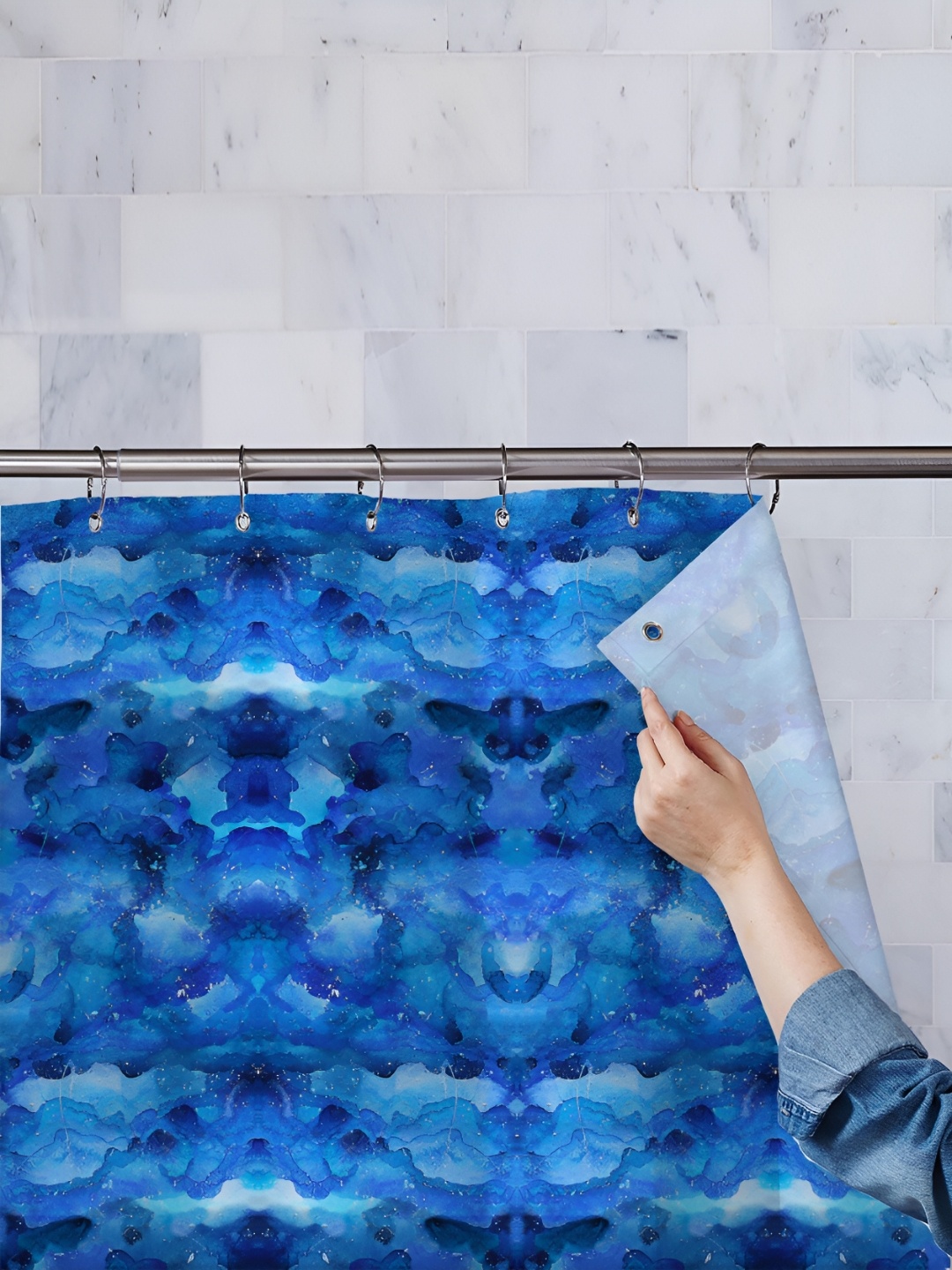 

ArtzFolio Blue & White Abstract Printed Waterproof Shower Curtain