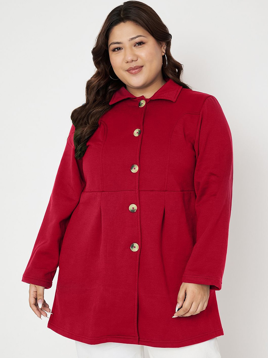 

BRINNS Plus Size Spread Collar Single Breasted Overcoat, Maroon