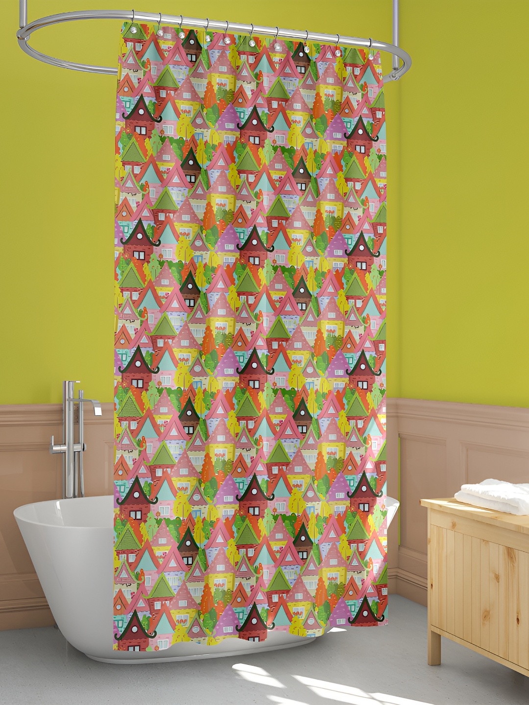 

ArtzFolio Green & Peach Printed Waterproof Shower Curtain