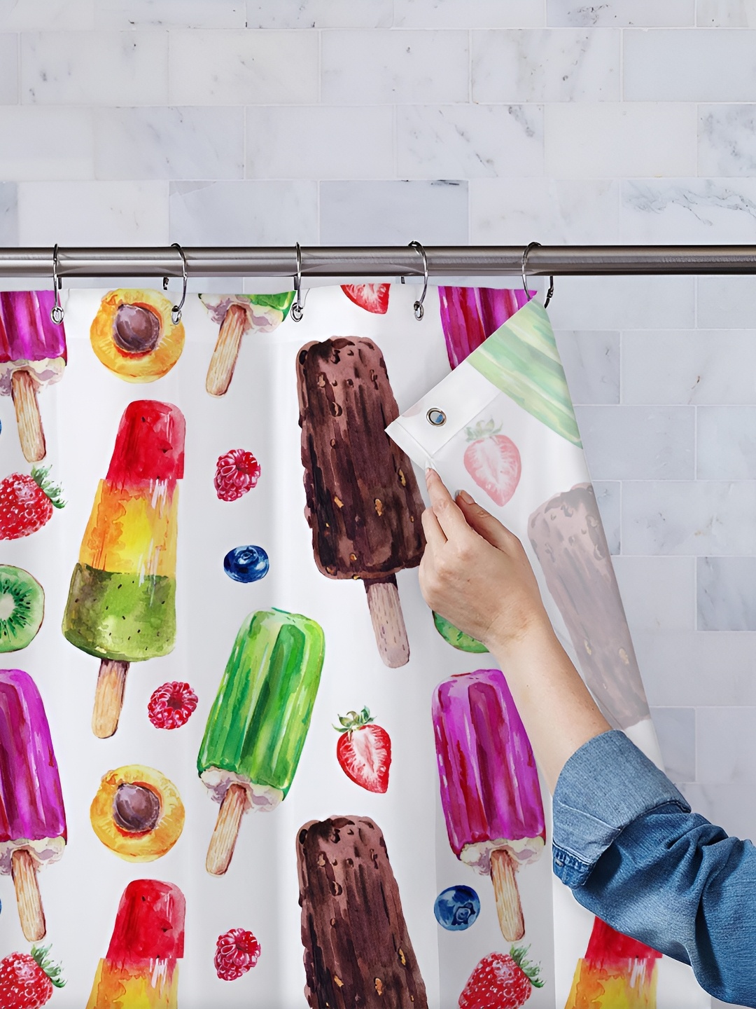 

ArtzFolio White & Brown Fruits Printed Waterproof Shower Curtain