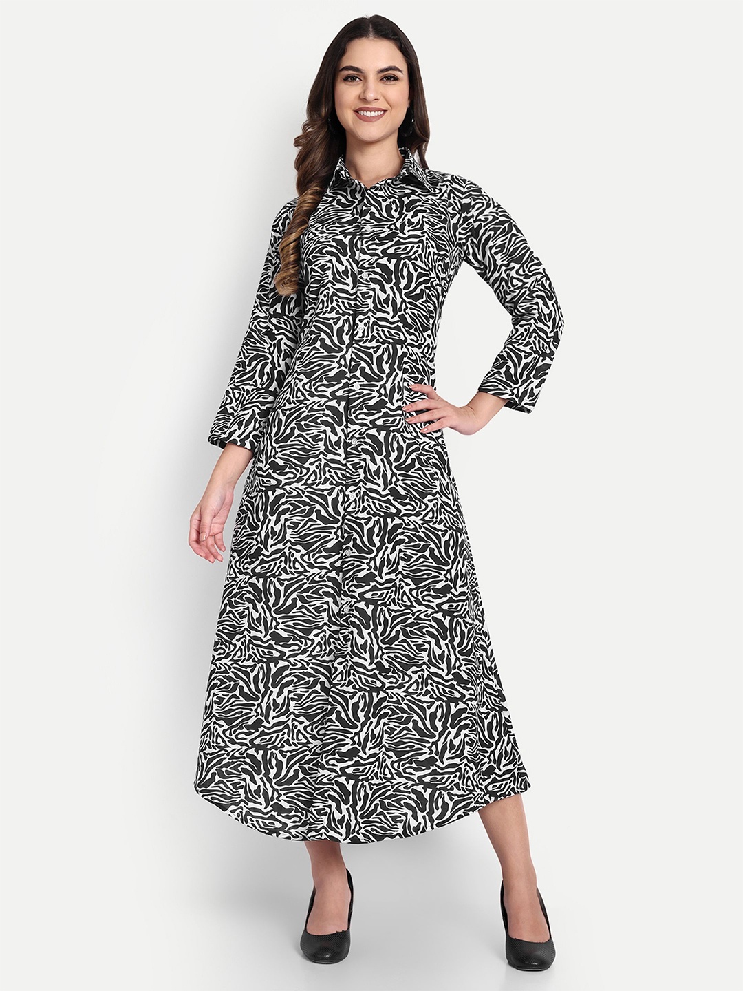 

TILISM Printed Cotton Shirt Midi Dress, Black