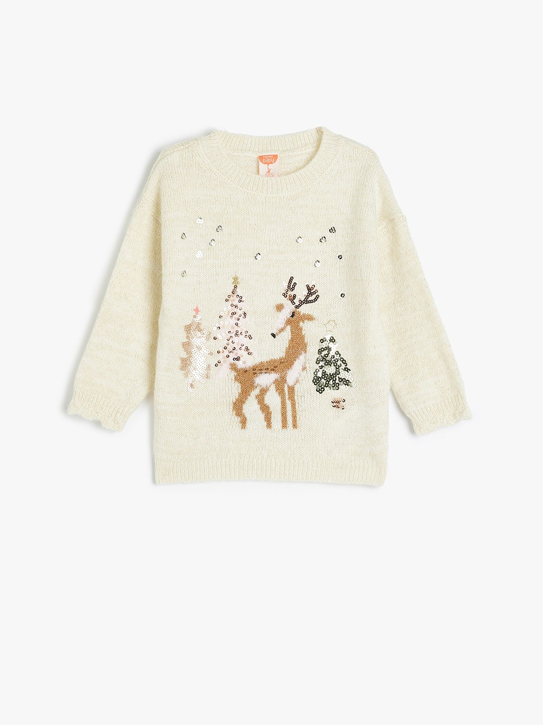 

Koton Girls Embroidered Pullover with Embellished Detail, Beige