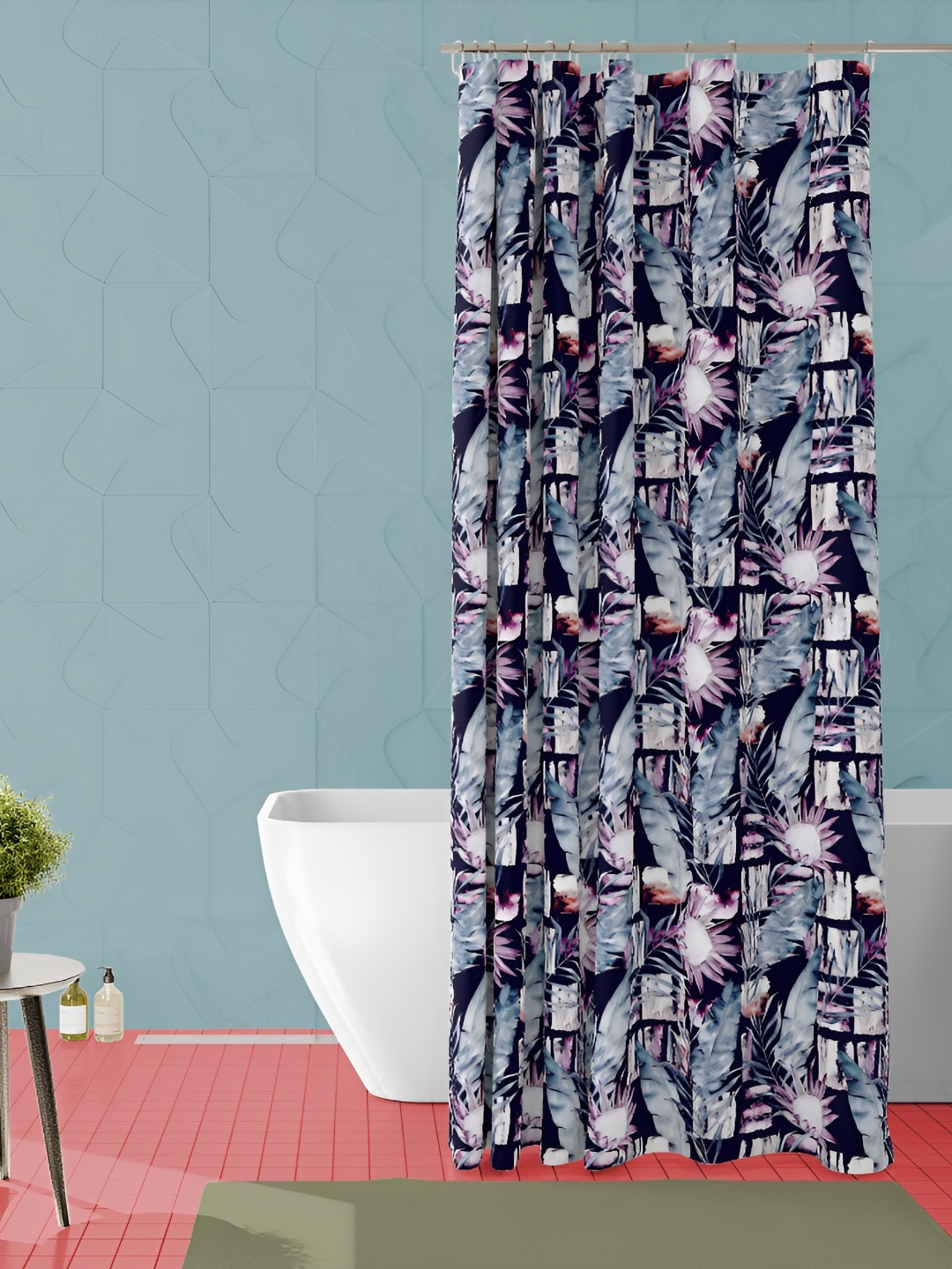

ArtzFolio Black and Blue Geometric Printed Waterproof Shower Curtain