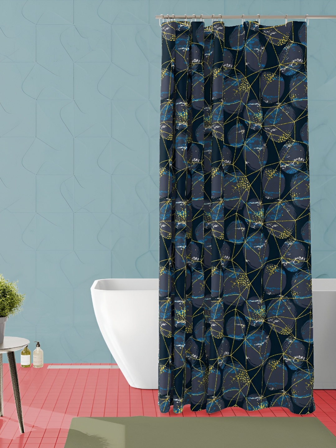 

ArtzFolio Grey & Blue Printed Waterproof Shower Curtain